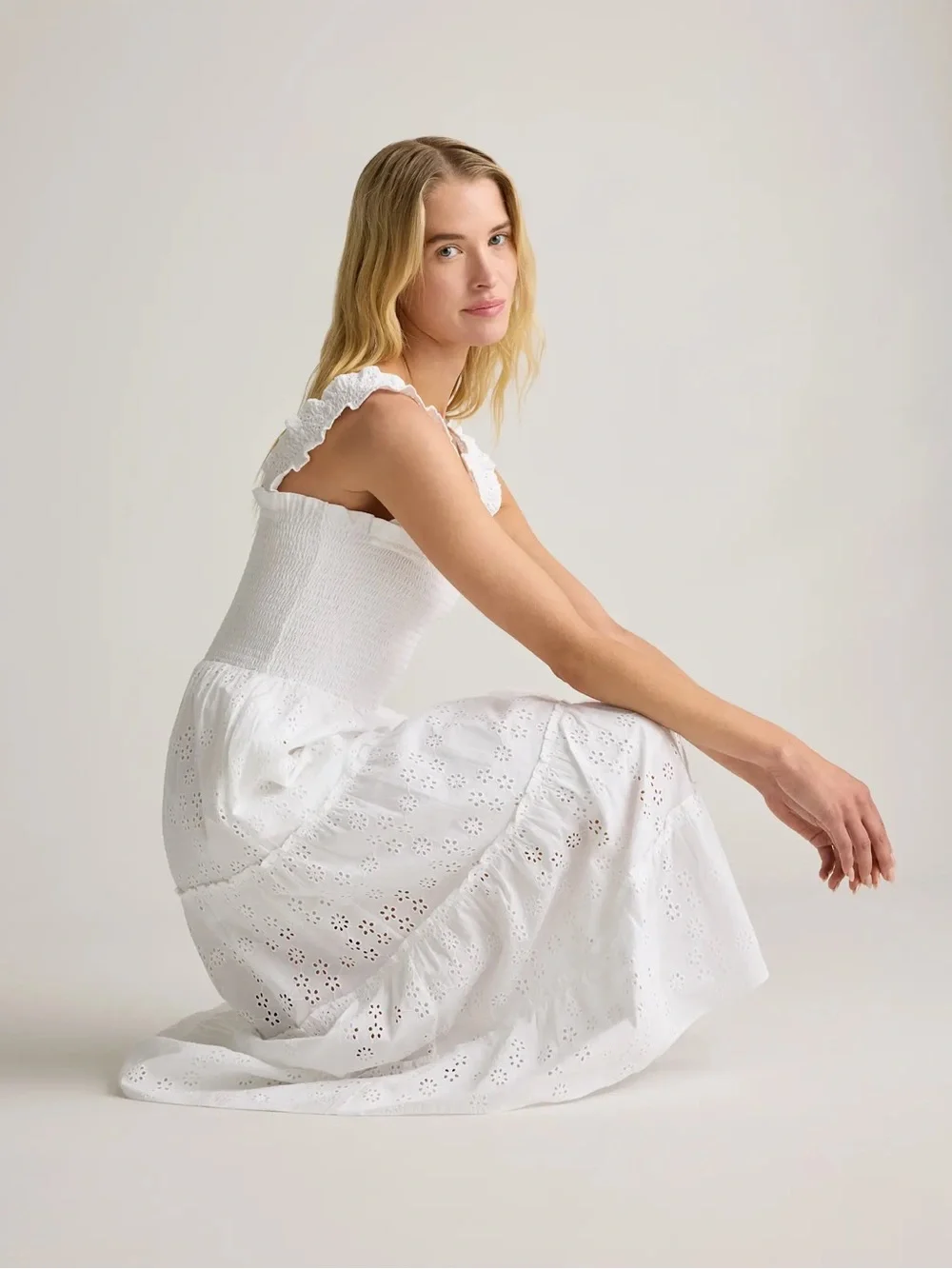 100% Organic Cotton Eyelet Smocked Midi Dress - Picture 5 of 6